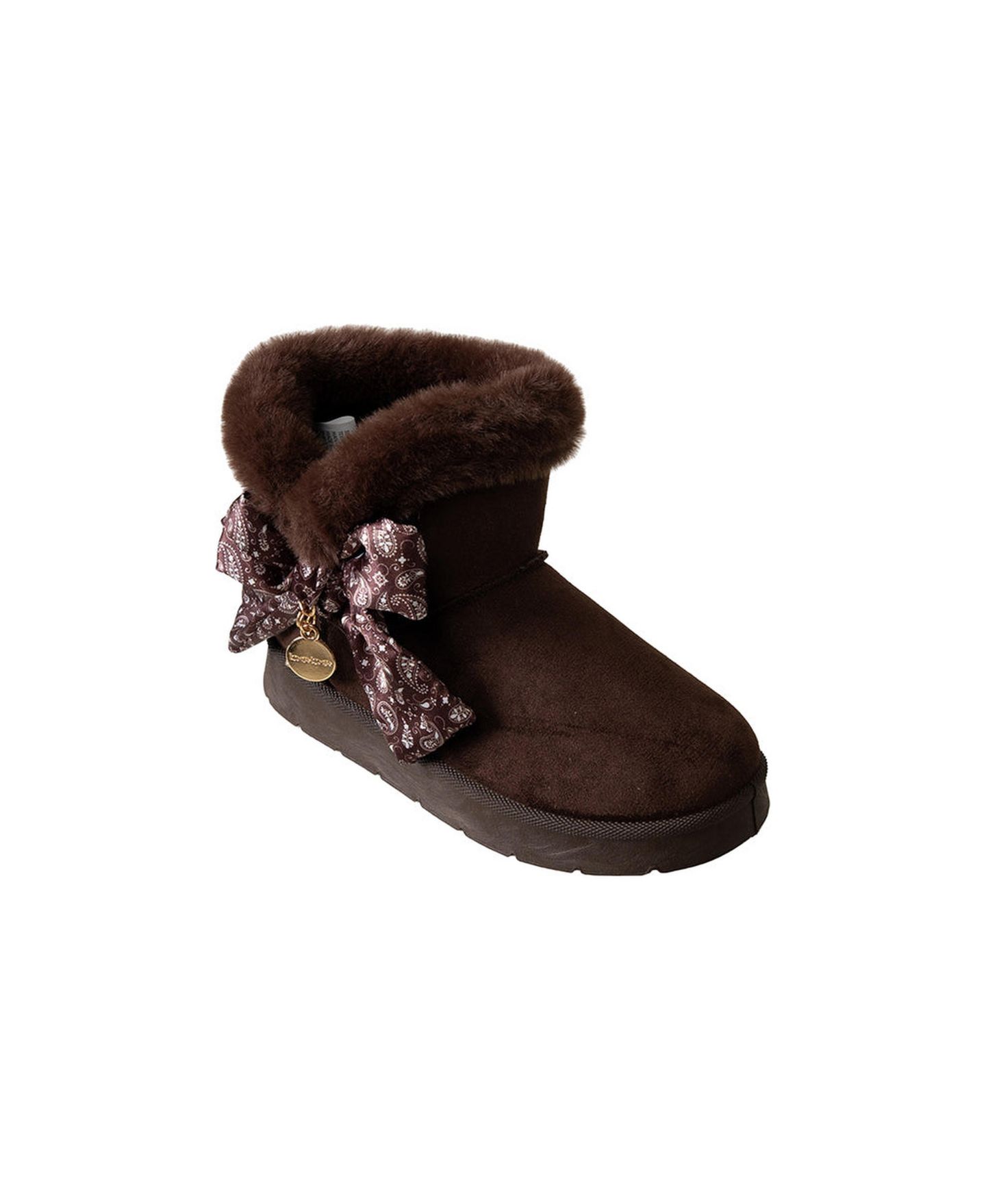 Ботинки Bebe Cozy Boot with Bandana Bow and Hanging Charms Faux Fur Collar Boots для девочек, цвет: Тёмный коричневый — фото 1