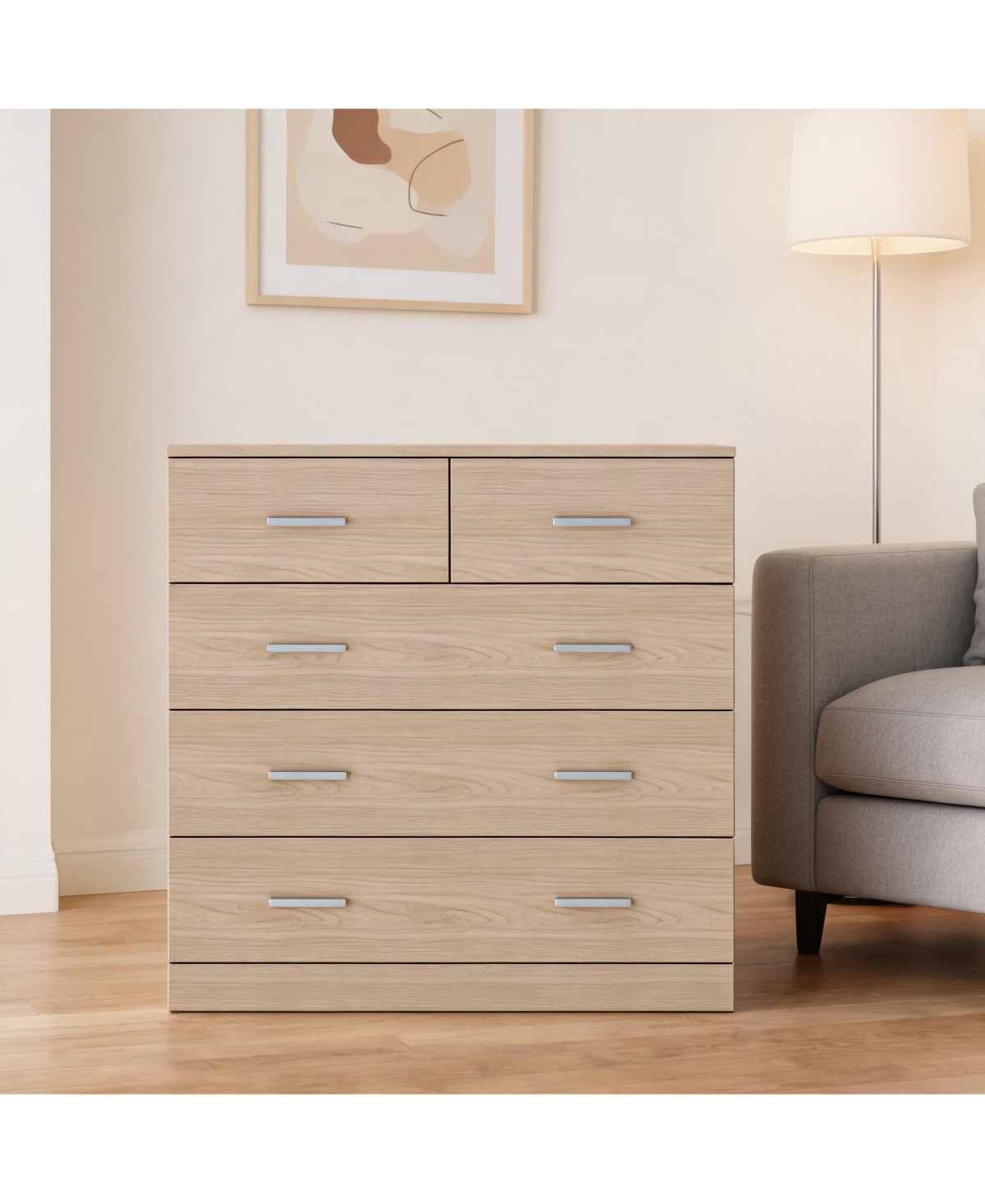Gaomon 5-Drawer Chest Dresser Modern Storage Cabinet with Spacious Drawers for Bedroom Living Room - Natural