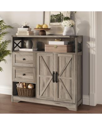 38.5 Inch Engineered Wood Farmhouse Sideboard Buffet Cabinet with 2 Drawers and 2 Barn Doors
