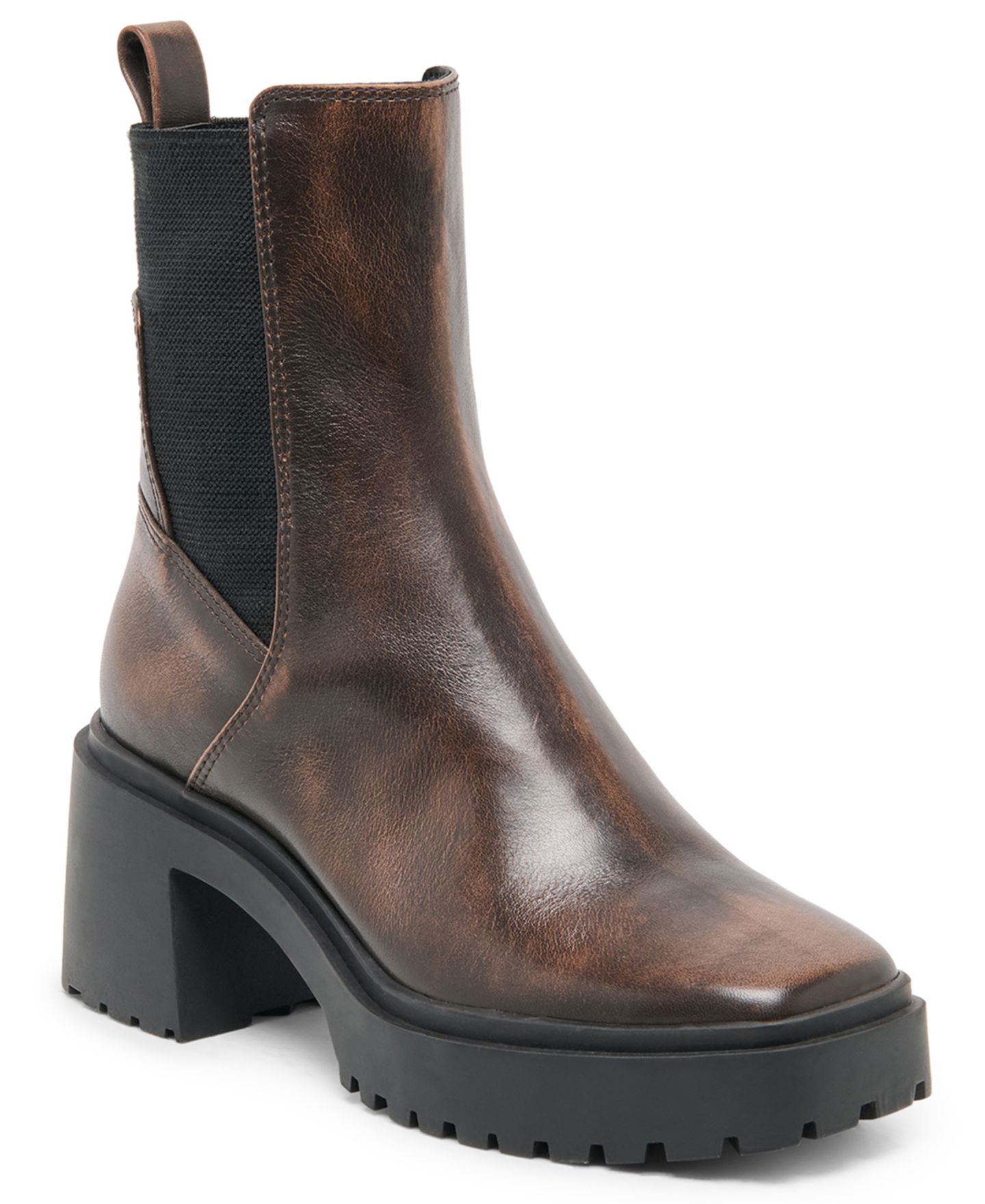 Женские ботинки Dolce Vita Grizly H2O Square Toe Lug Sole Chelsea Booties, цвет: Коричневый кожаный — фото 1