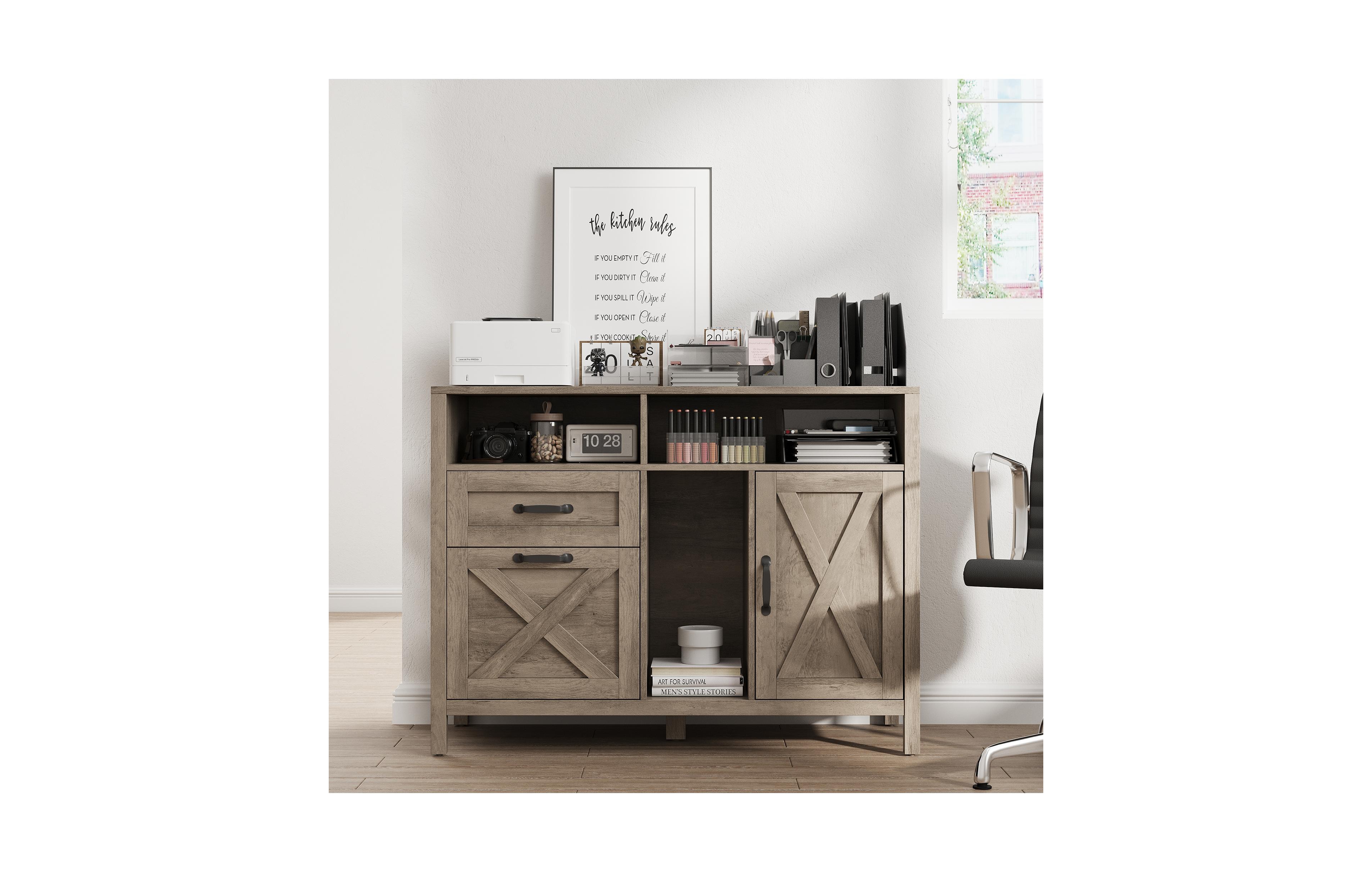 Vabches 37.4-in Farmhouse 2-Drawer Lateral File Cabinet with Storage and Adjustable Hanging Rail