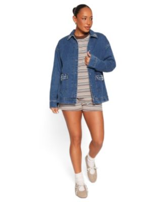 Women's Mandie Pearl Trim Denim Shacket