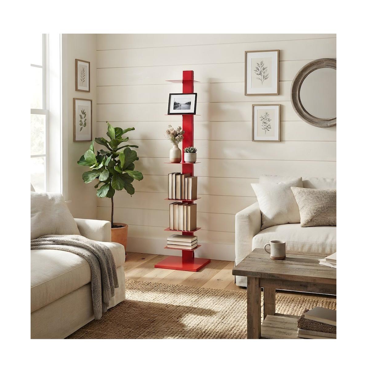 FurniFact Metal Tower Shelf with Powder-Coated Finish and Fixed Shelves, Narrow Tall