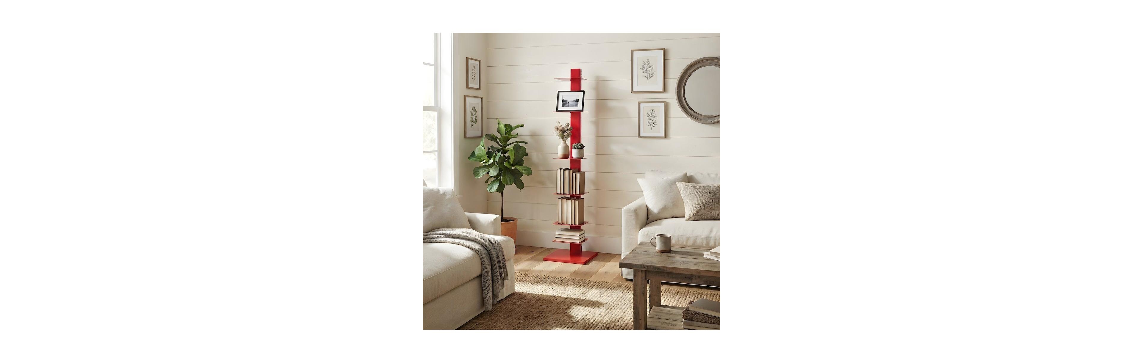 FurniFact Metal Tower Shelf with Powder-Coated Finish and Fixed Shelves, Narrow Tall