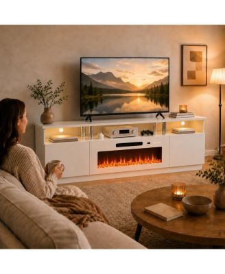 70" 2 Tier MDF Electric Fireplace TV Stand, 36in 750 With 1500W 120V Insert with 12 Color Flame, Media Console for TVs up to 70"
