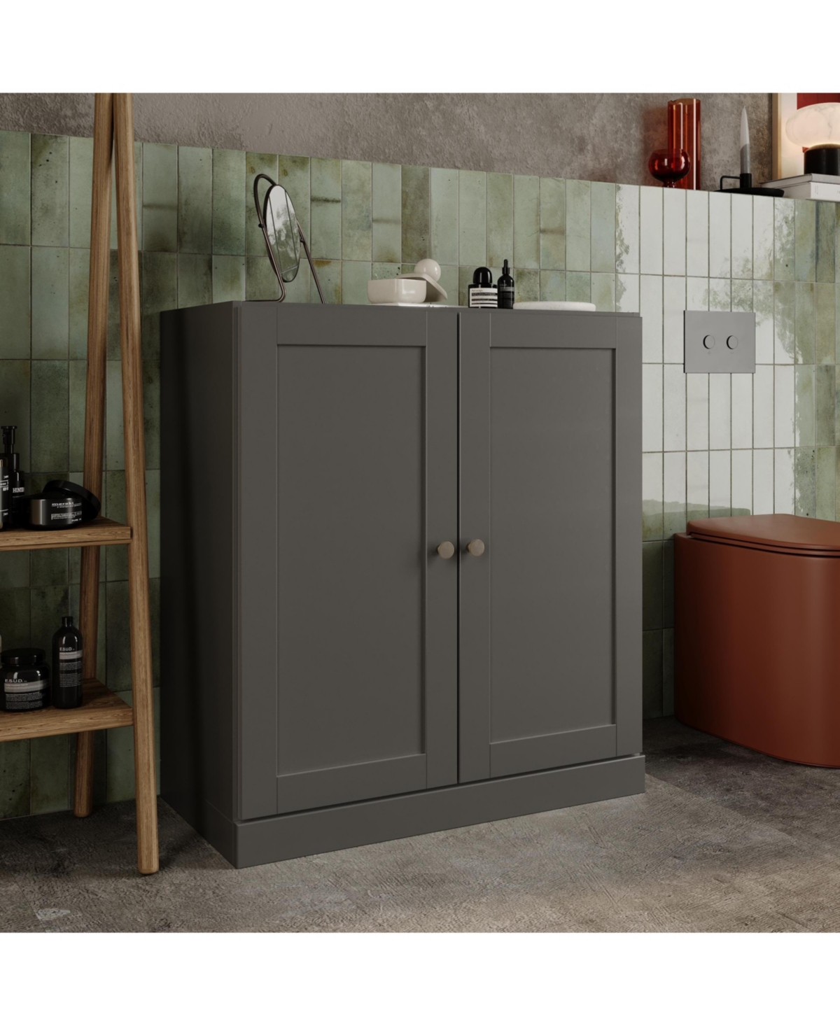 Palace Imports Solid Wood Freestanding Bathroom Linen Cabinet with Shaker Doors, Adjustable Shelves - Gray