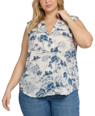 Plus Size Gabrielle Toile Print Sleeveless Blouse