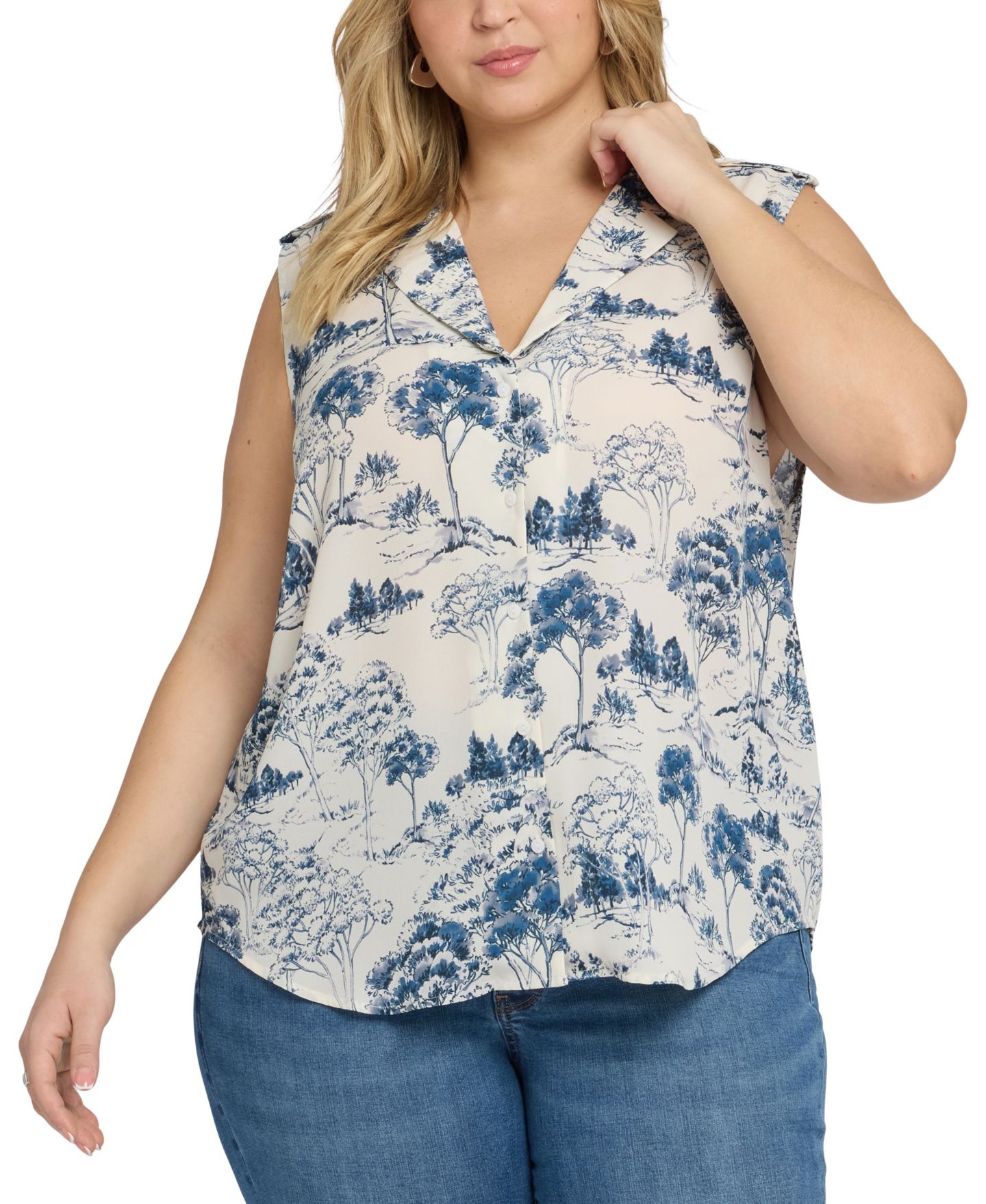 Женская блузка NYDJ Plus Size Gabrielle Toile Print Sleeveless, цвет: Le Parc De Treville — фото 1