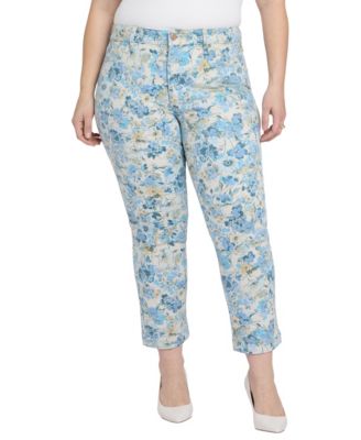 Plus Size Sheri Straight-Leg High-Rise Floral-Print Jeans
