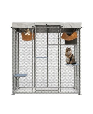 Large Catio Outdoor Cat Enclosure, 76" H Galvanized Steel Walk-in Cat House with Waterproof Cover
