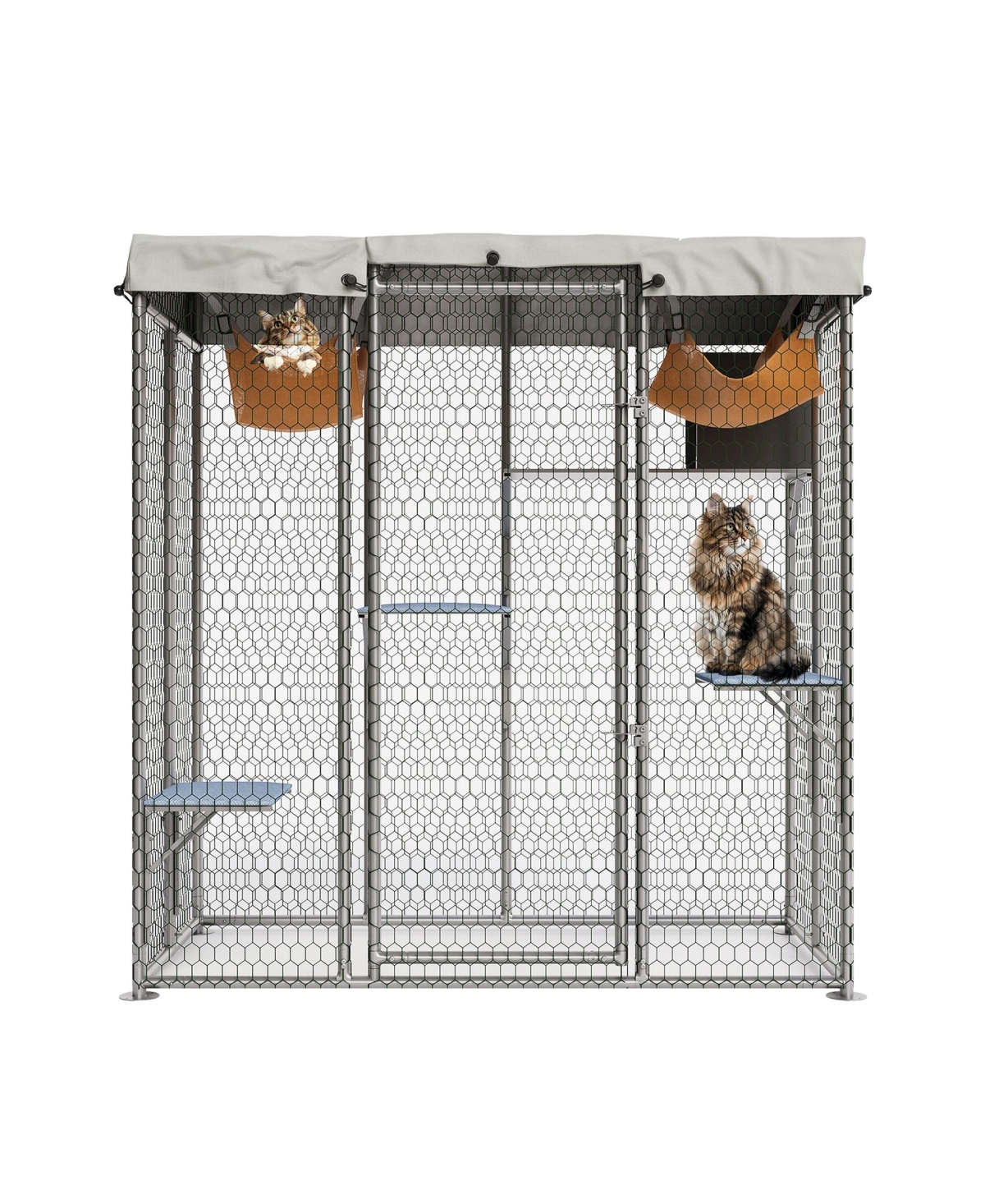 Lalfpet Large Catio Outdoor Cat Enclosure, 76" H Galvanized Steel Walk-in Cat House with Waterproof Cover