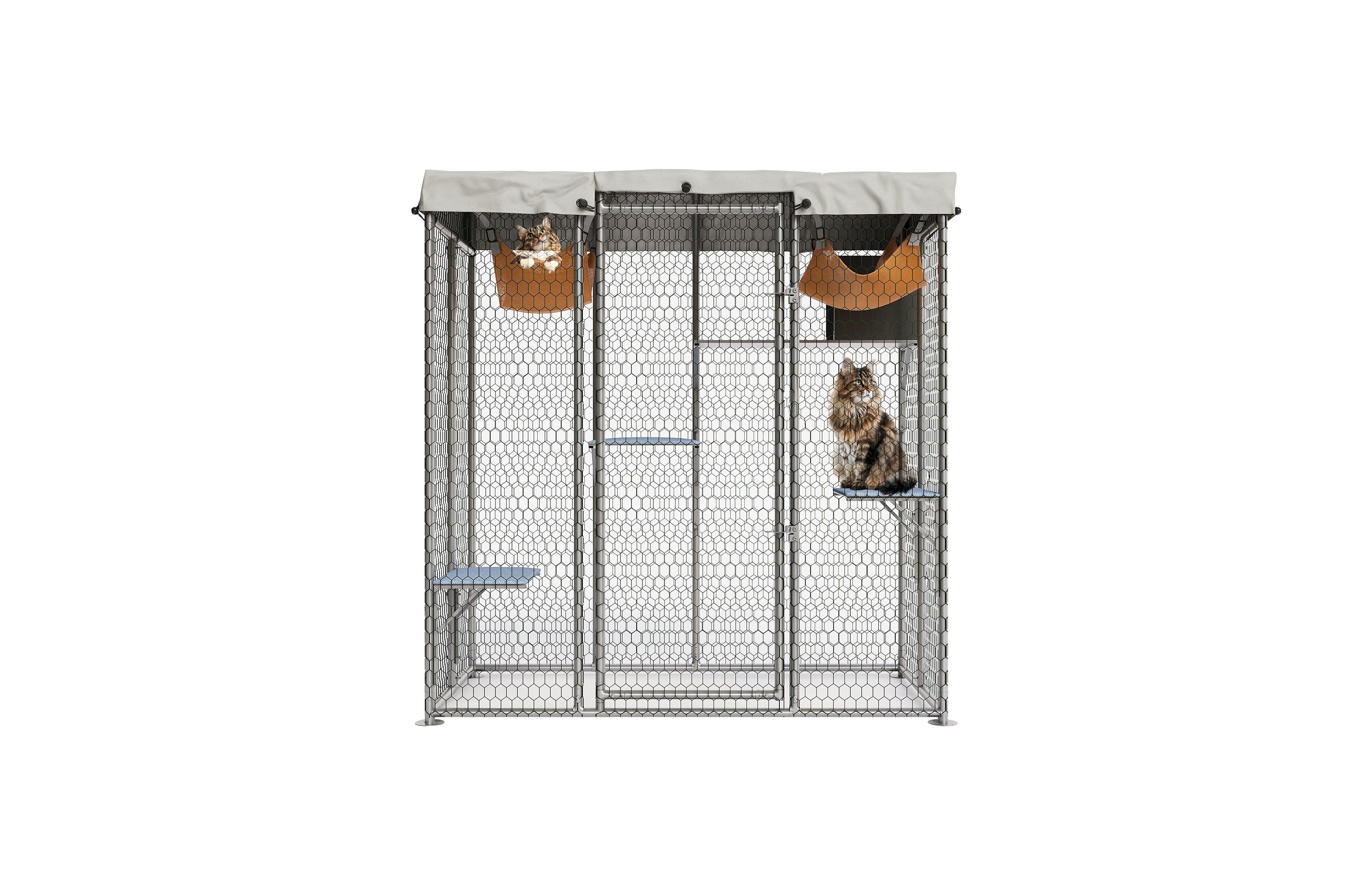 Lalfpet Large Catio Outdoor Cat Enclosure, 76" H Galvanized Steel Walk-in Cat House with Waterproof Cover
