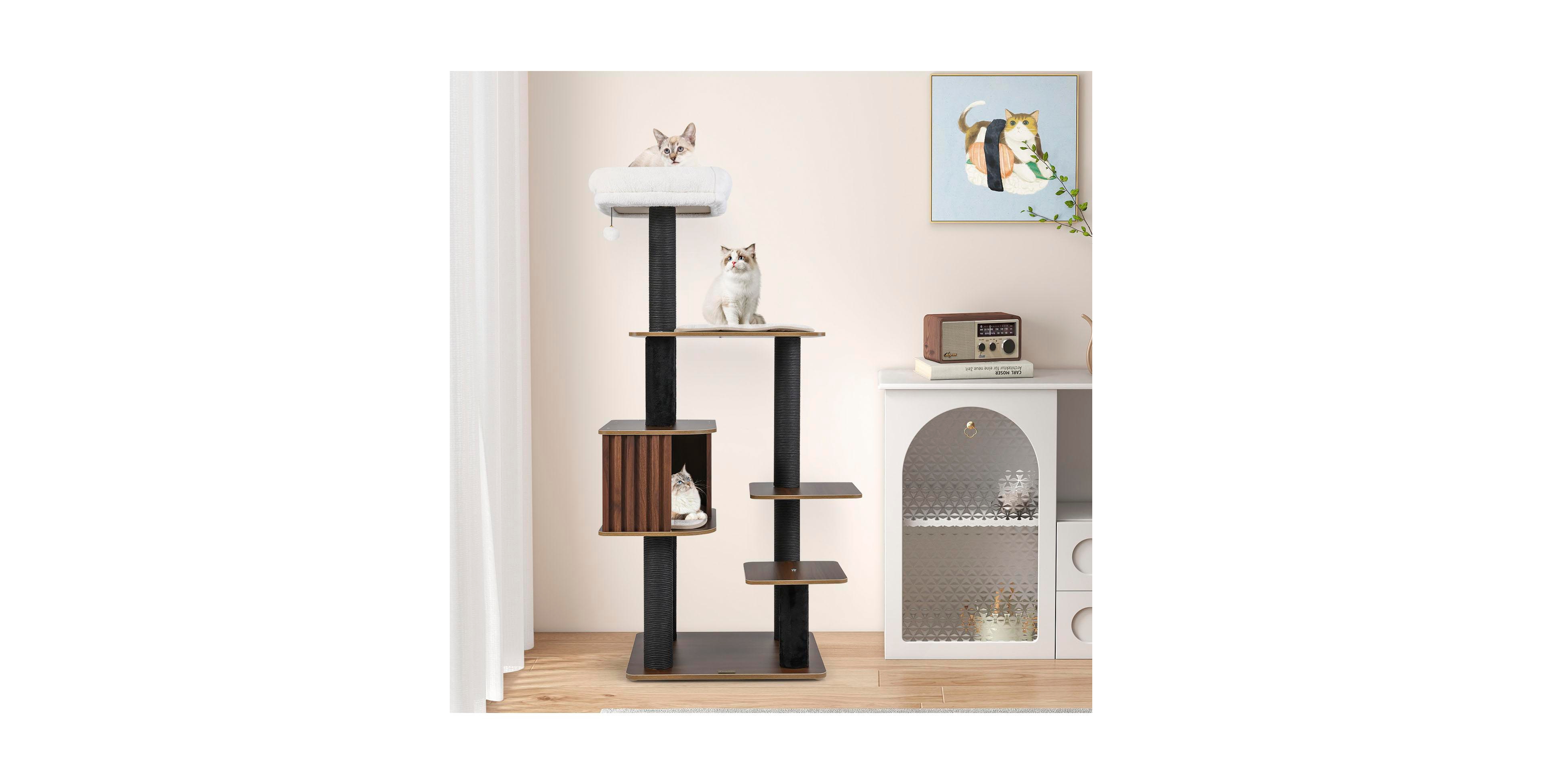 Zeny 59.5in Cat Tree with Cushion Top Perch and Fence Condo