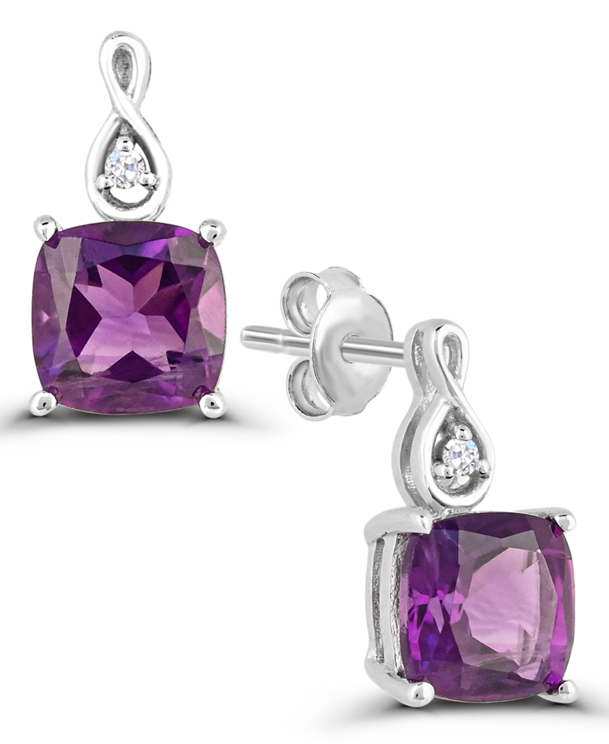 Macy's Amethyst and Diamond Accent Earrings (1-1/20 ct. t.w.) in Sterling Silver - Purple