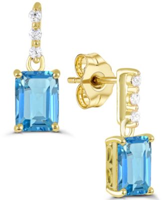 Swiss Blue Topaz Post Back Earrings (1-7/8 ct. t.w.) with White Topaz in 14k Gold-Plated Sterling Silver