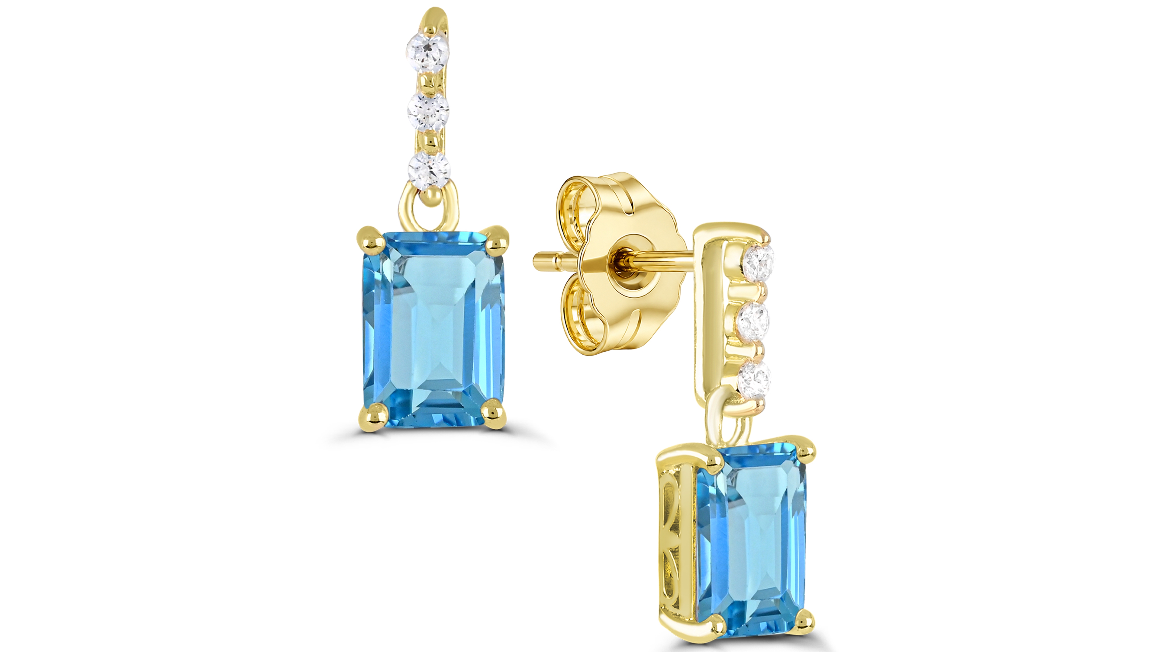 Macy's Swiss Blue Topaz Post Back Earrings (1-7/8 ct. t.w.) with White Topaz in 14k Gold-Plated Sterling Silver