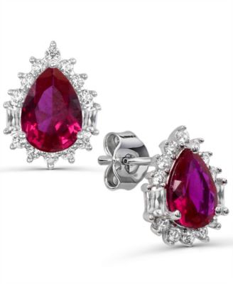 Lab-Grown Ruby and Lab-Grown White Sapphire Stud Earrings (1-1/4 ct. t.w. Ruby, 1/2 ct. t.w. White Sapphire) in Sterling Silver