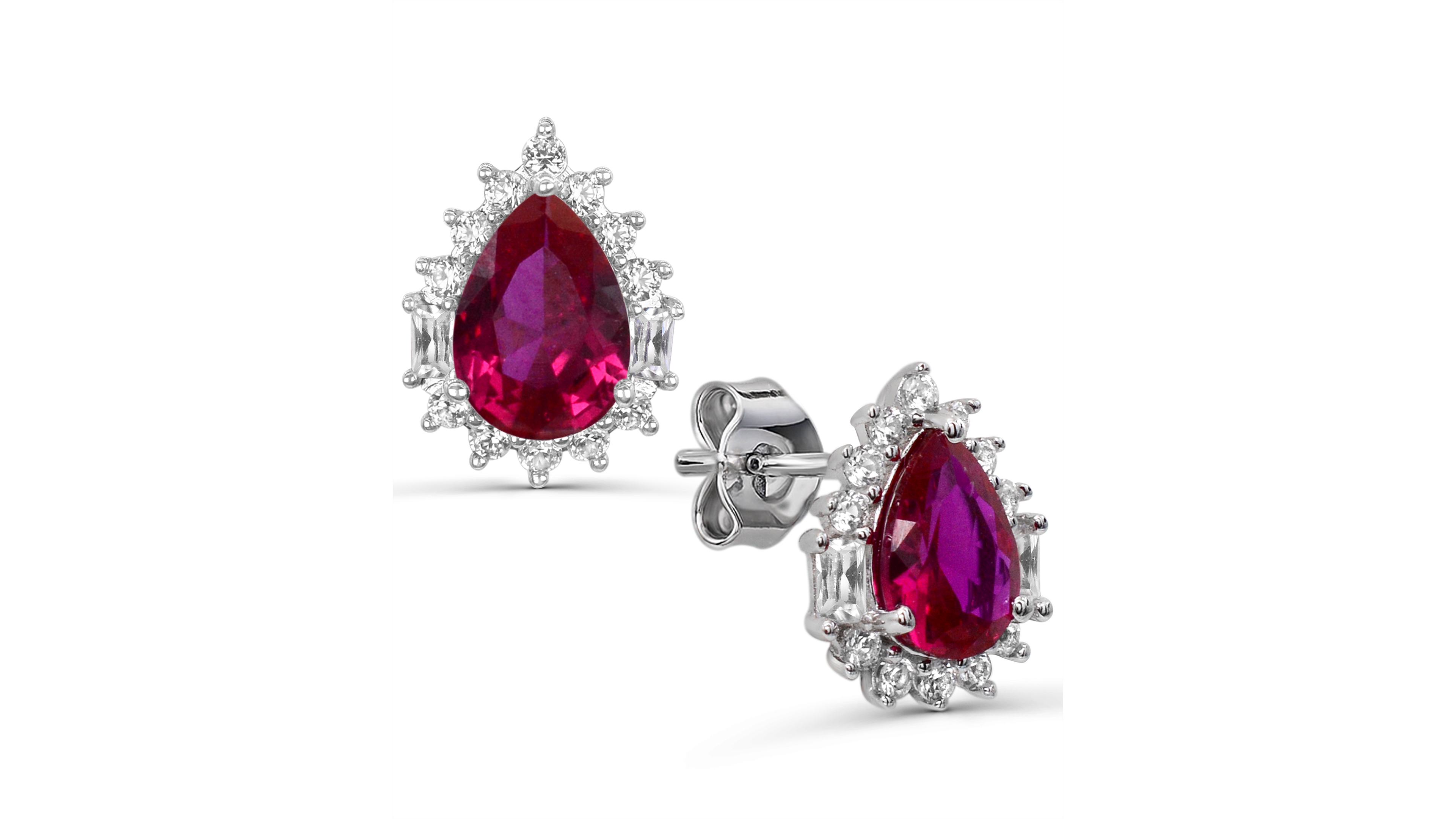 Macy's Lab-Grown Ruby and Lab-Grown White Sapphire Stud Earrings (1-1/4 ct. t.w. Ruby, 1/2 ct. t.w. White Sapphire) in 14k Sterling Silver