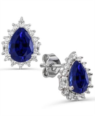 Lab-Grown Blue Sapphire & Lab-Grown White Sapphire Stud Earrings (1-1/4 ct. t.w. & 1/2 ct. t.w.) in Gold-Plated Sterling Silver