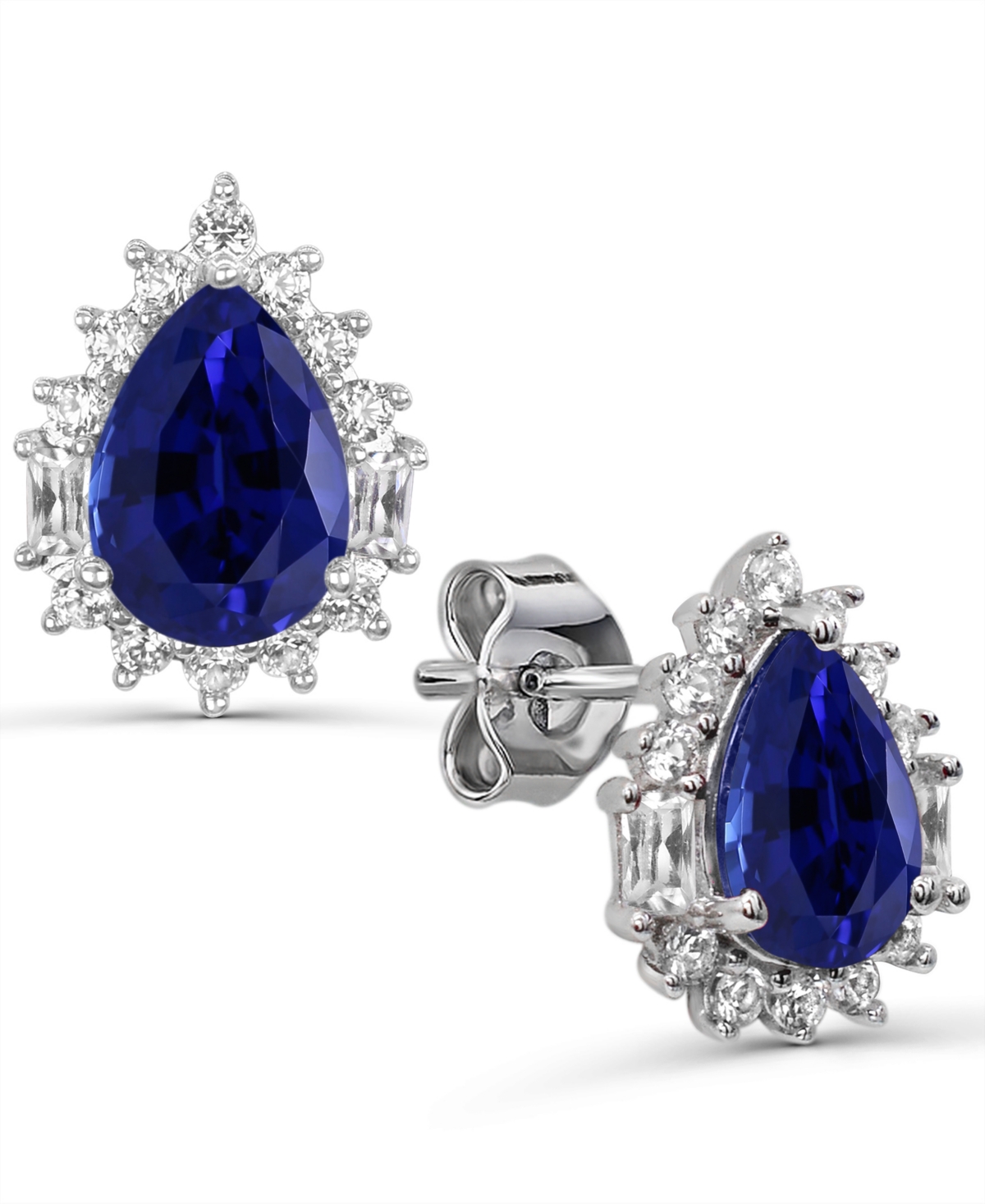 Macy's Lab-Grown Blue Sapphire & Lab-Grown White Sapphire Stud Earrings (1-1/4 ct. t.w. & 1/2 ct. t.w.) in Gold-Plated Sterling Silver - Blue