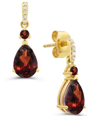 Garnet (1-1/2 ct. t.w.) Pear Drop Diamond Accent Earrings in 14k Gold-Plated Sterling Silver