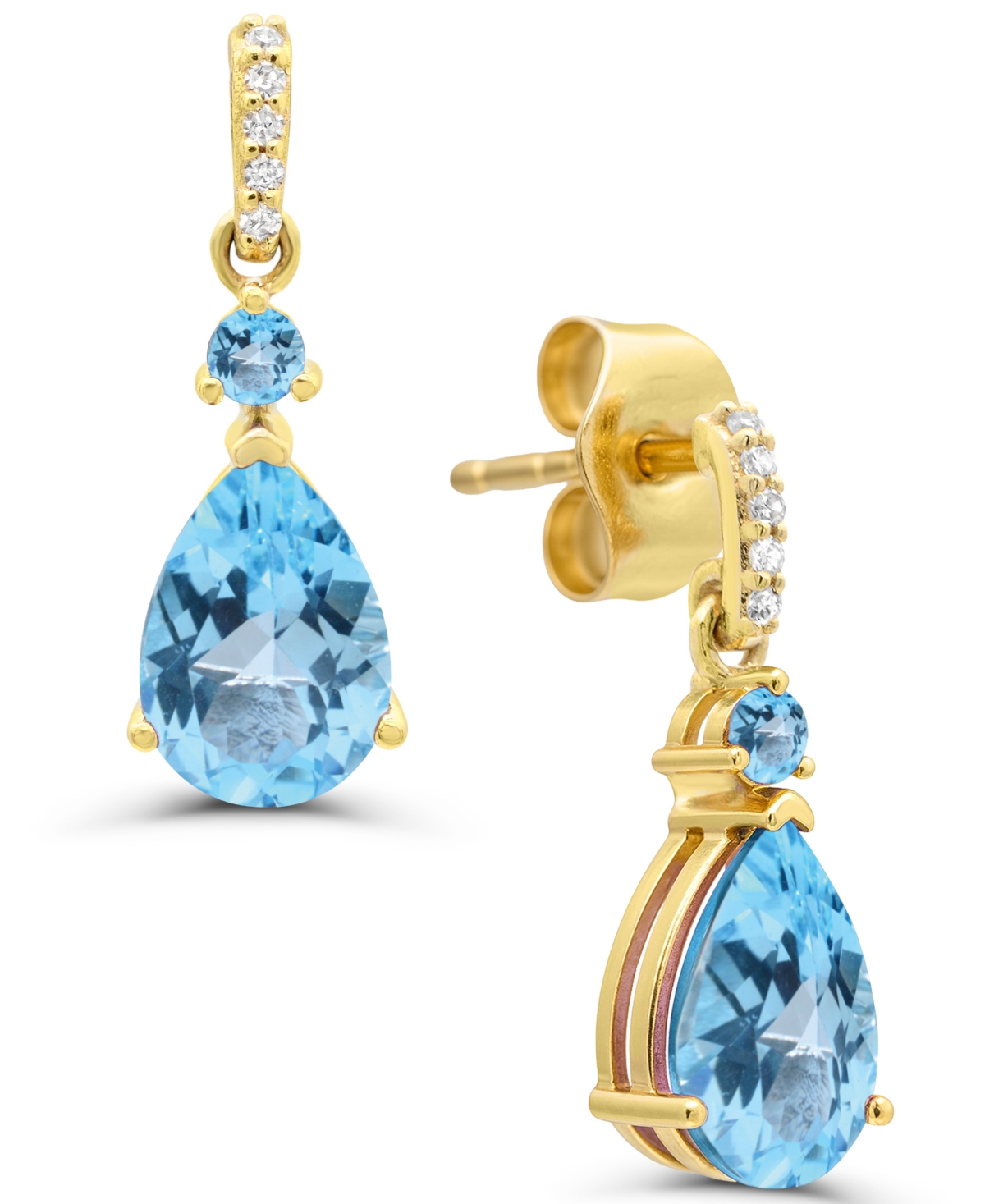 Macy's Blue Topaz (1-3/8 ct. t.w.) and Diamond Accent Drop Earrings in 14k Gold-Plated Sterling Silver
