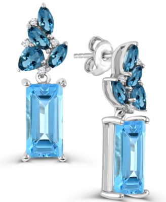 Blue Topaz and London Blue Topaz with Diamond Accent Drop Earrings (3-3/8 ct. t.w.) in Sterling Silver