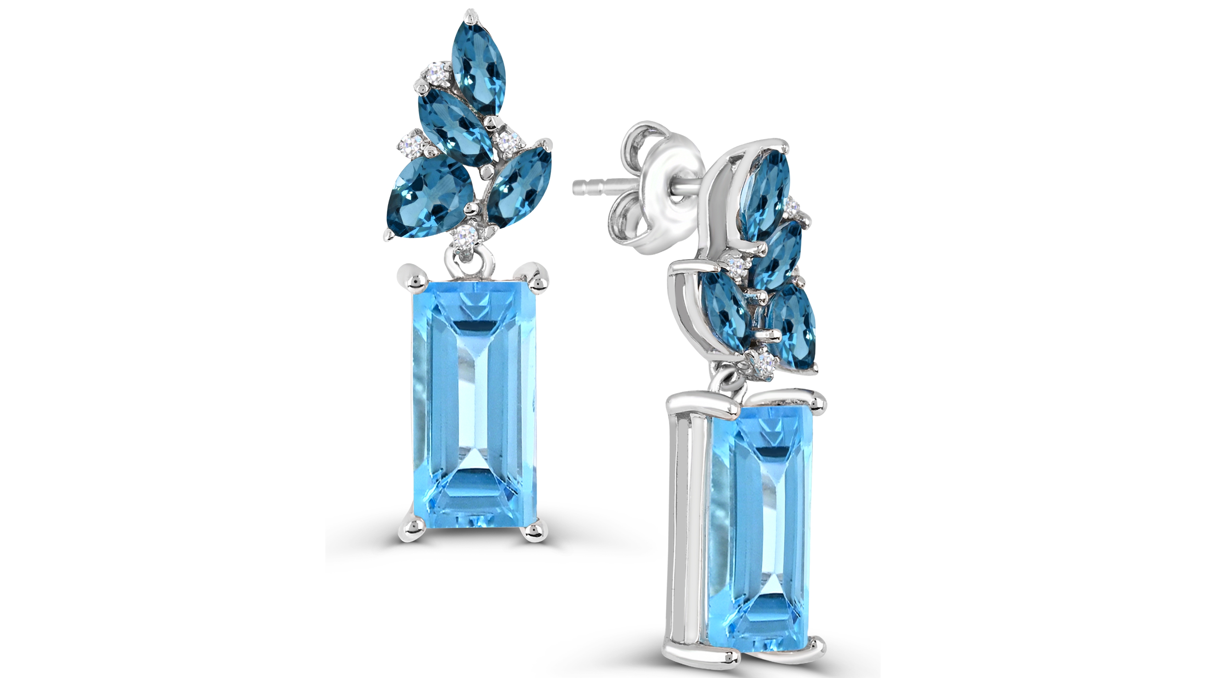 Macy's Blue Topaz and London Blue Topaz with Diamond Accent Drop Earrings (3-3/8 ct. t.w.) in Sterling Silver