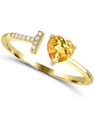Citrine Heart Open Ring (1/3 ct. t.w. Citrine, 1/20 ct. t.w. Diamond) in 14k Gold-Plated Sterling Silver