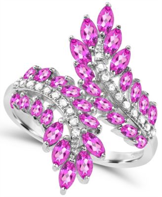 Lab-Grown Pink Sapphire (2-1/10 ct. t.w.) and Lab-Grown White Sapphire (1/6 ct. t.w.) Multi-Stone Statement Open Ring in Sterling Silver