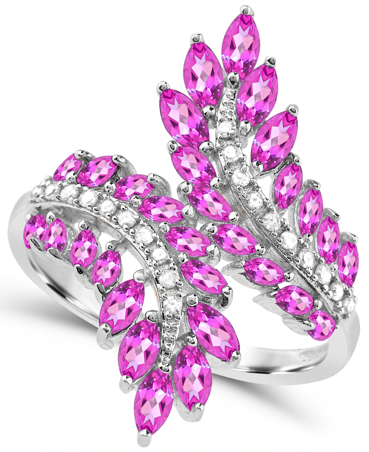 Macy's Lab-Grown Pink Sapphire (2-1/10 ct. t.w.) and Lab-Grown White Sapphire (1/6 ct. t.w.) Multi-Stone Statement Open Ring in Sterling Silver - Pink