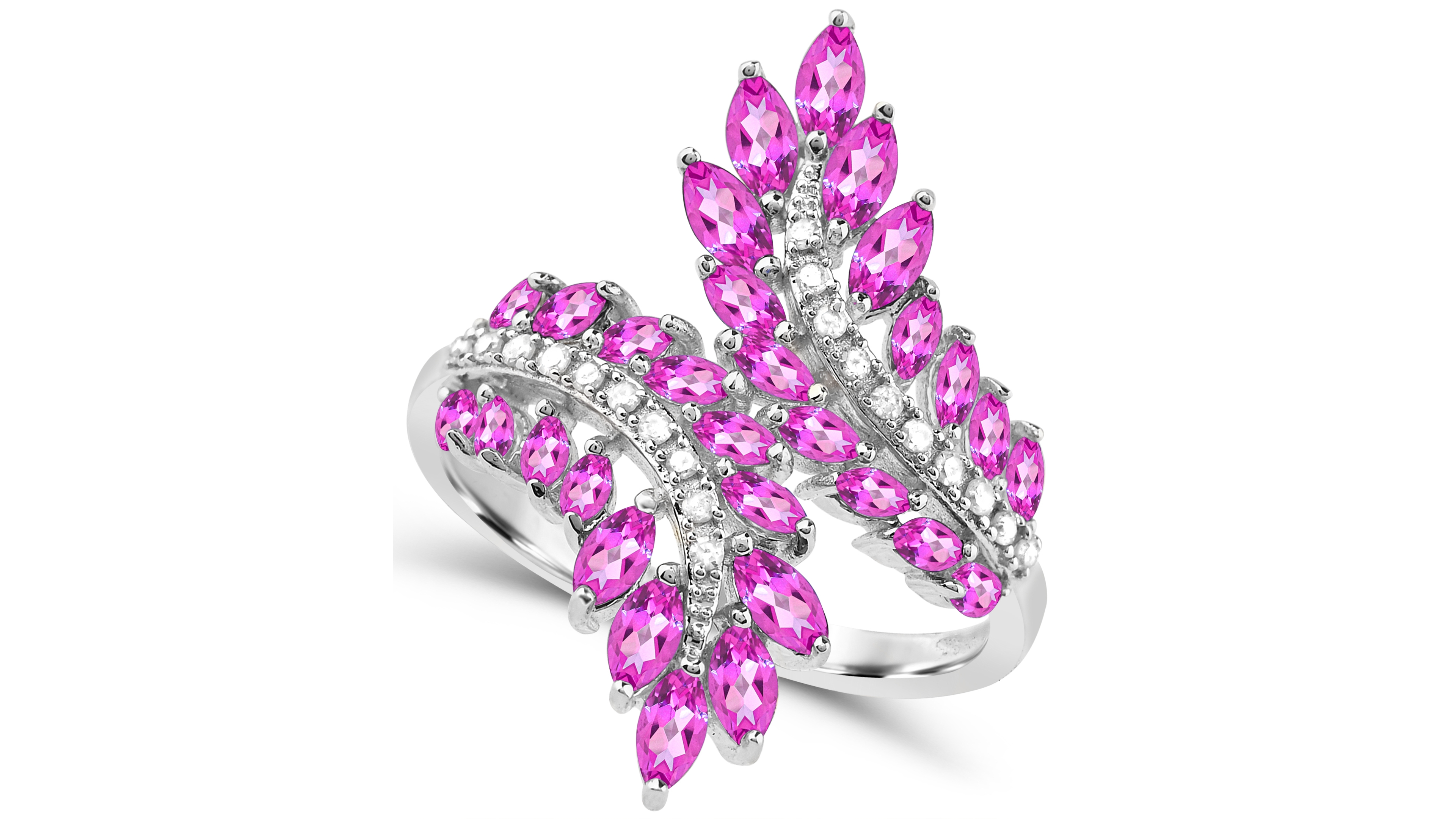 Macy's Lab-Grown Pink Sapphire (2-1/10 ct. t.w.) and Lab-Grown White Sapphire (1/6 ct. t.w.) Multi-Stone Statement Open Ring in Sterling Silver