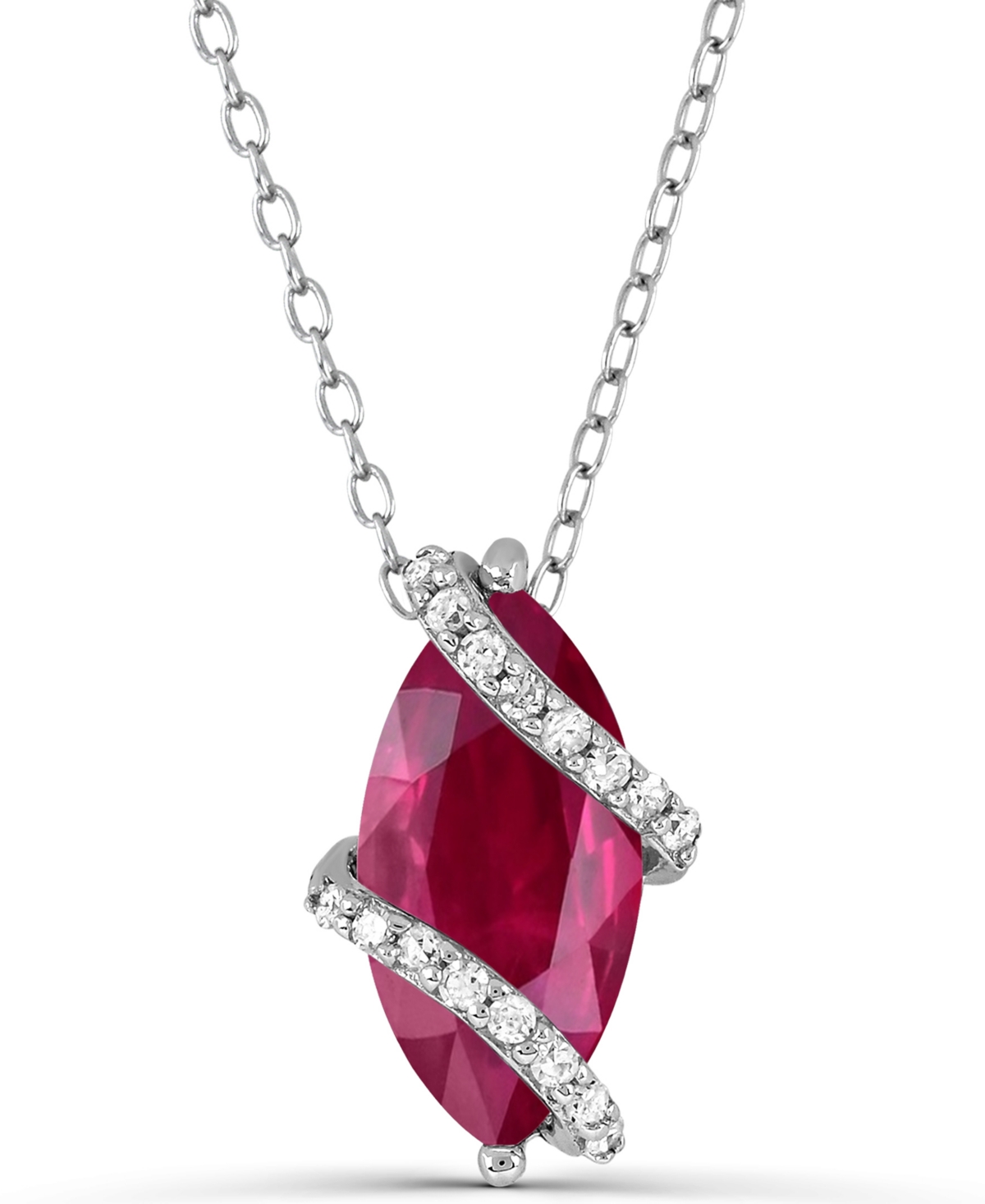 Macy's Lab-Grown Ruby (1-3/4 ct. t.w.) and Lab-Grown White Sapphire (1/8 ct. t.w.) Pendant Necklace in Sterling Silver - Red