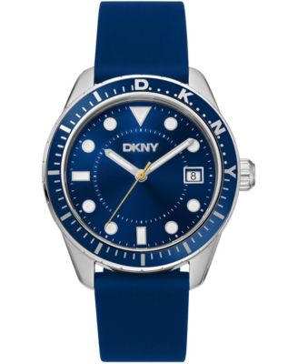 Men's Quartz Water-Resistant Watch, Dark Blue Silicone Strap, 42mm