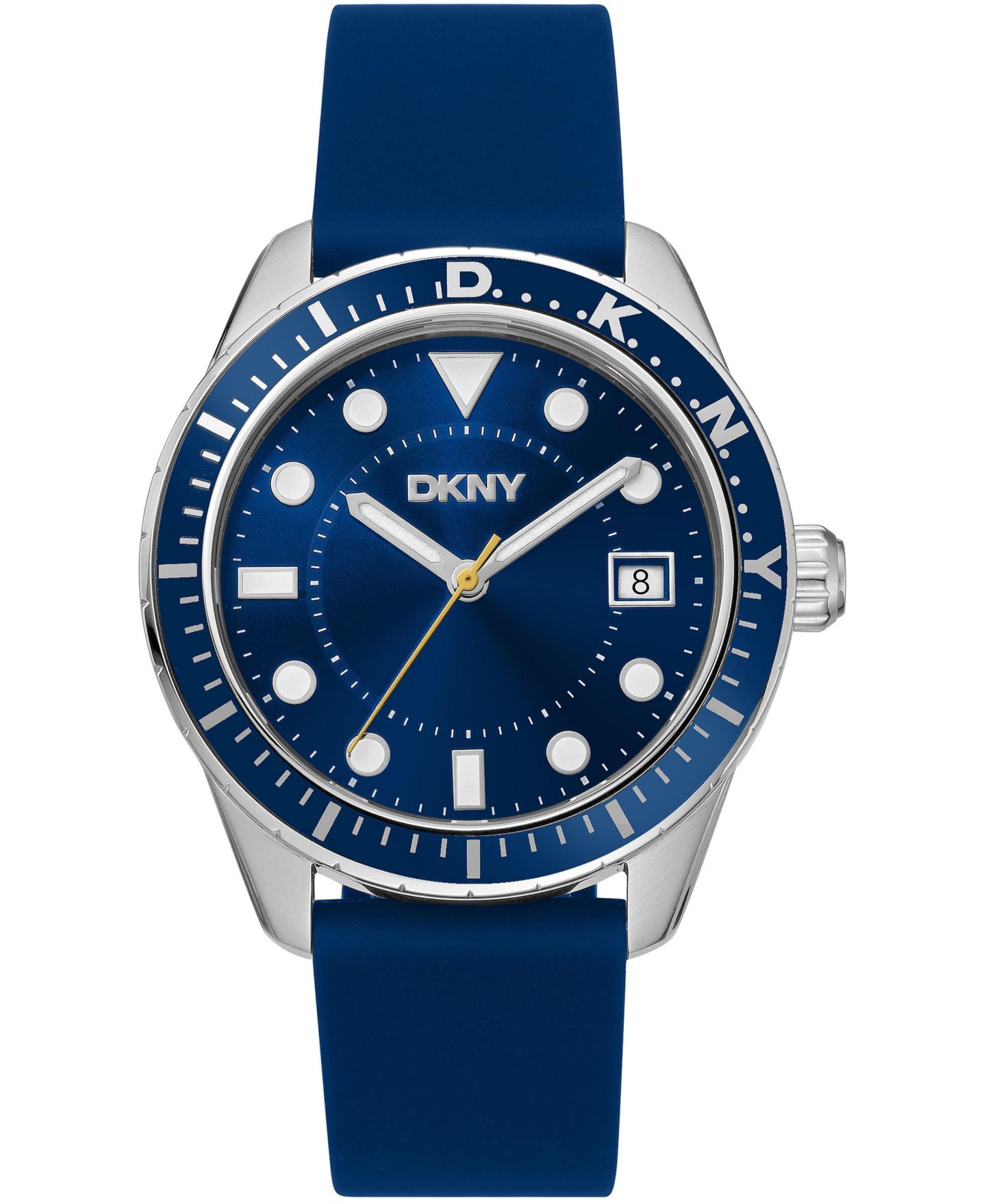 Мужские часы DKNY Quartz Water-Resistant, Dark Blue Silicone Strap, 42mm, цвет: Серебряный — фото 1
