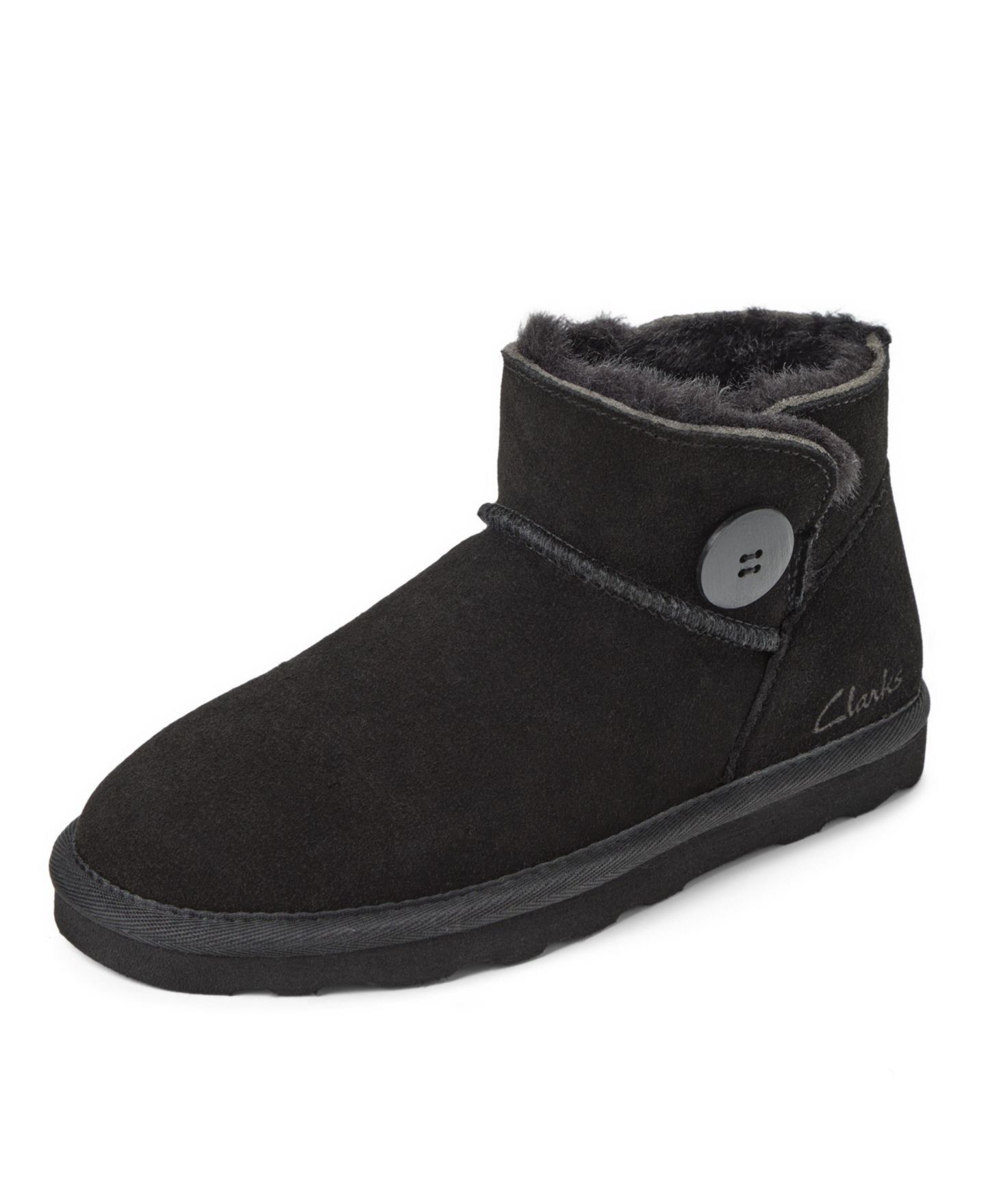 Женские тапочки Clarks Suede Memory Foam Boot Slippers with Wood Button Detail, цвет: Чёрный — фото 8