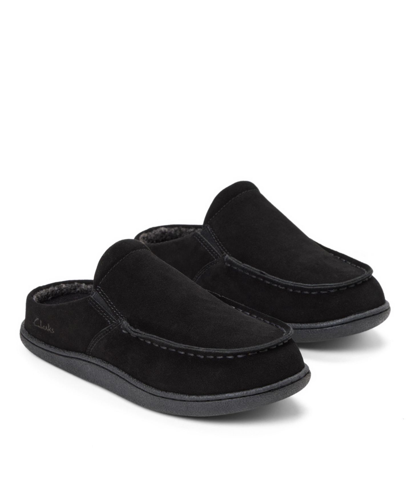 Мужские сабо Clarks Moc Toe Genuine Suede Clog Slippers, цвет: Чёрный — фото 7