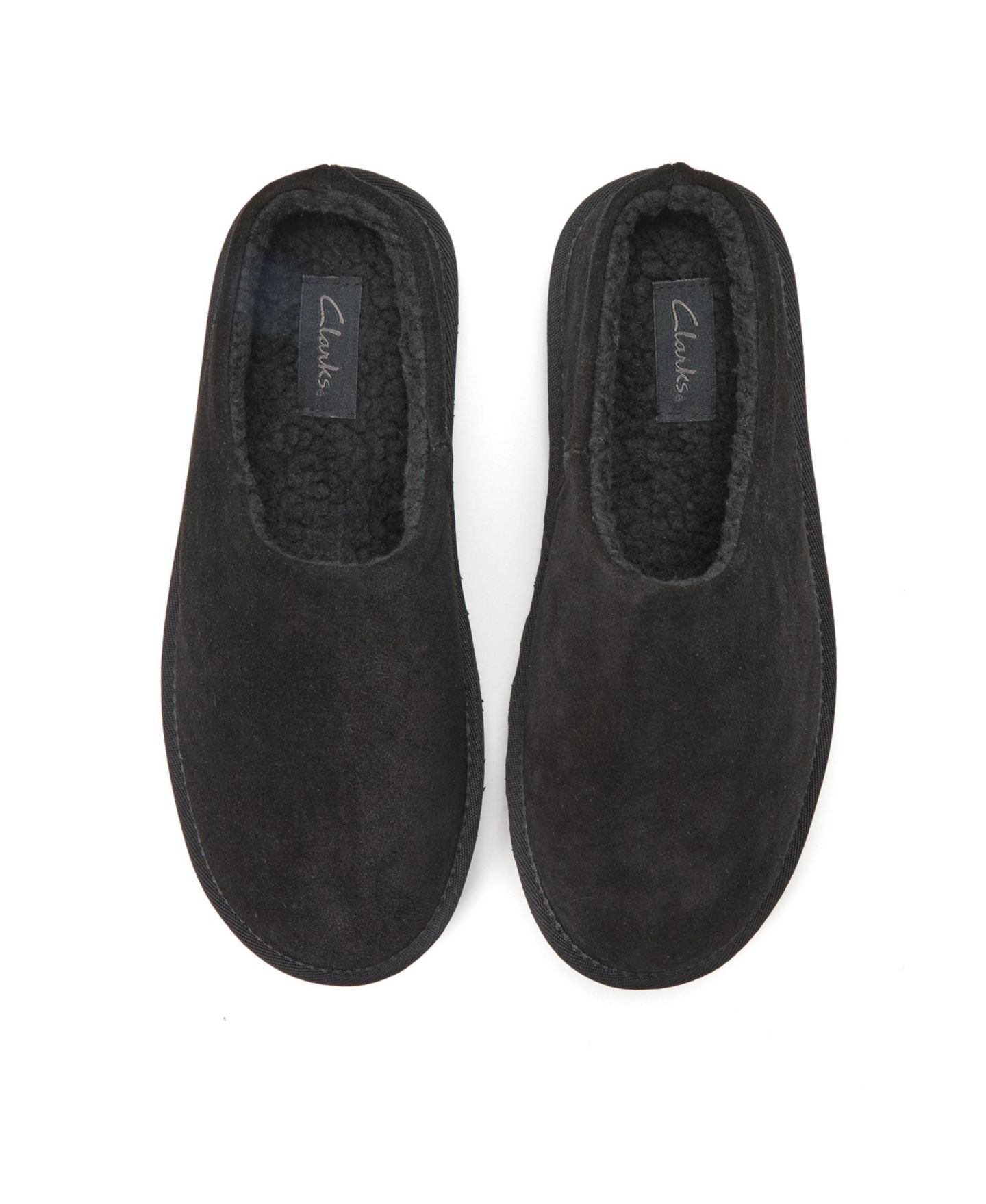 Мужские сабо Clarks Genuine Suede Memory Foam Clog Slippers, цвет: Чёрный — фото 4