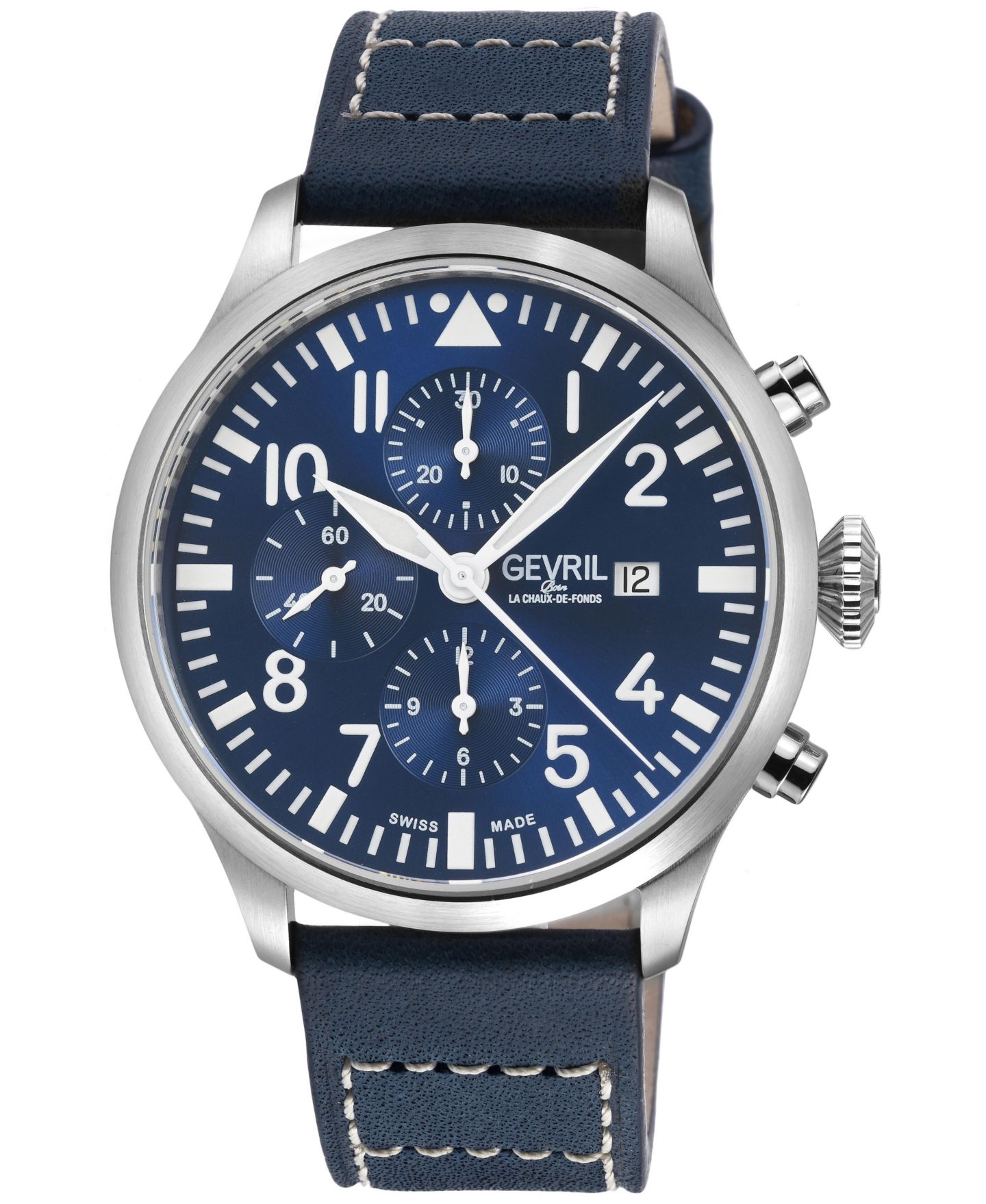 Мужские часы Gevril Swiss Automatic Vaughn Italian Leather Strap Watch, 44mm, цвет: Серебряный — фото 1