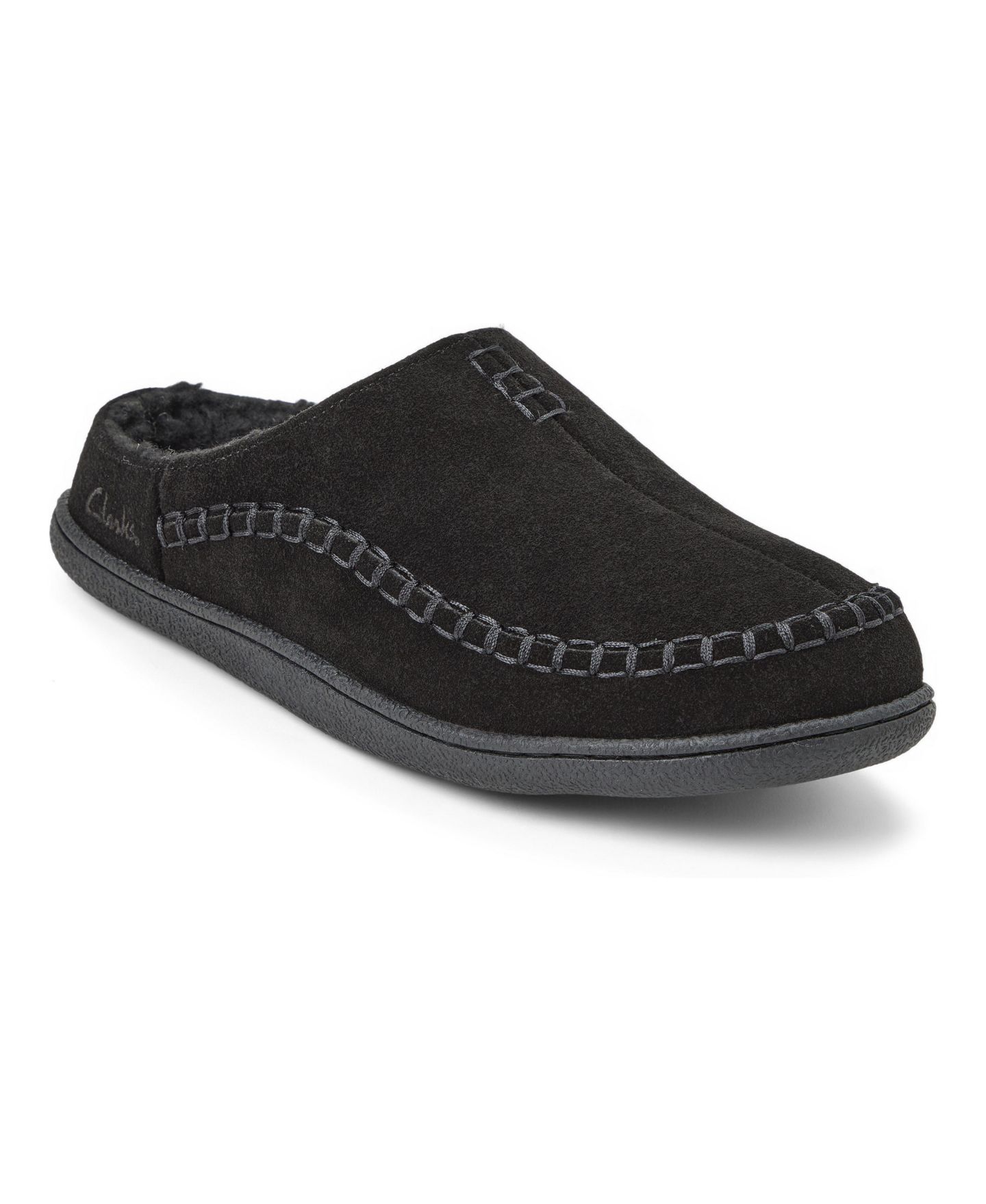 Мужские сабо Clarks Suede Stitch Genuine Cow Suede Memory-Foam Clog Slippers, цвет: Чёрный — фото 1