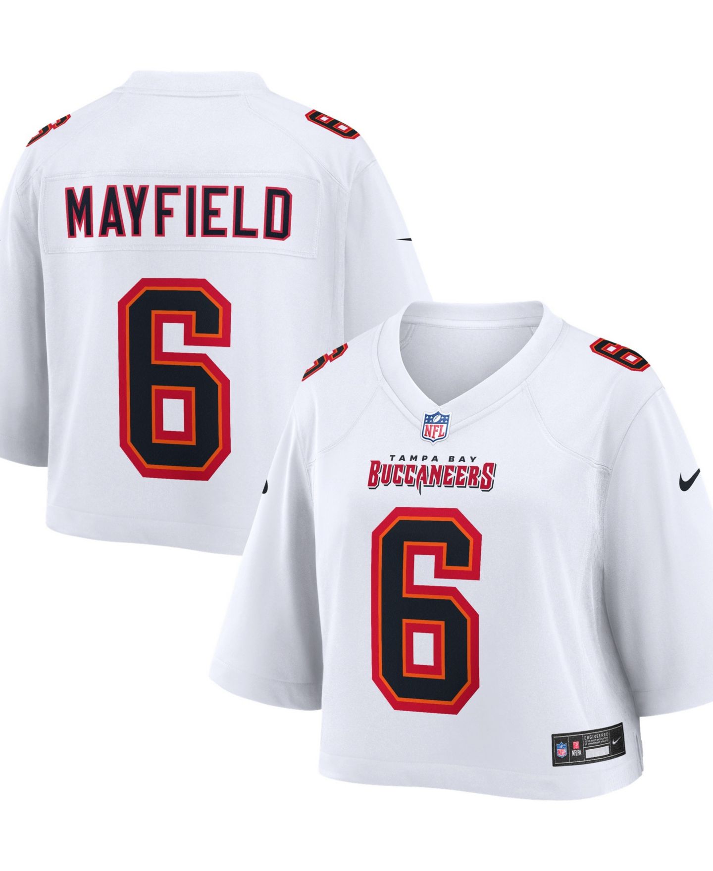 Женский топ Nike Baker Mayfield White Tampa Bay Buccaneers Cropped Fashion Game Jersey — фото 1