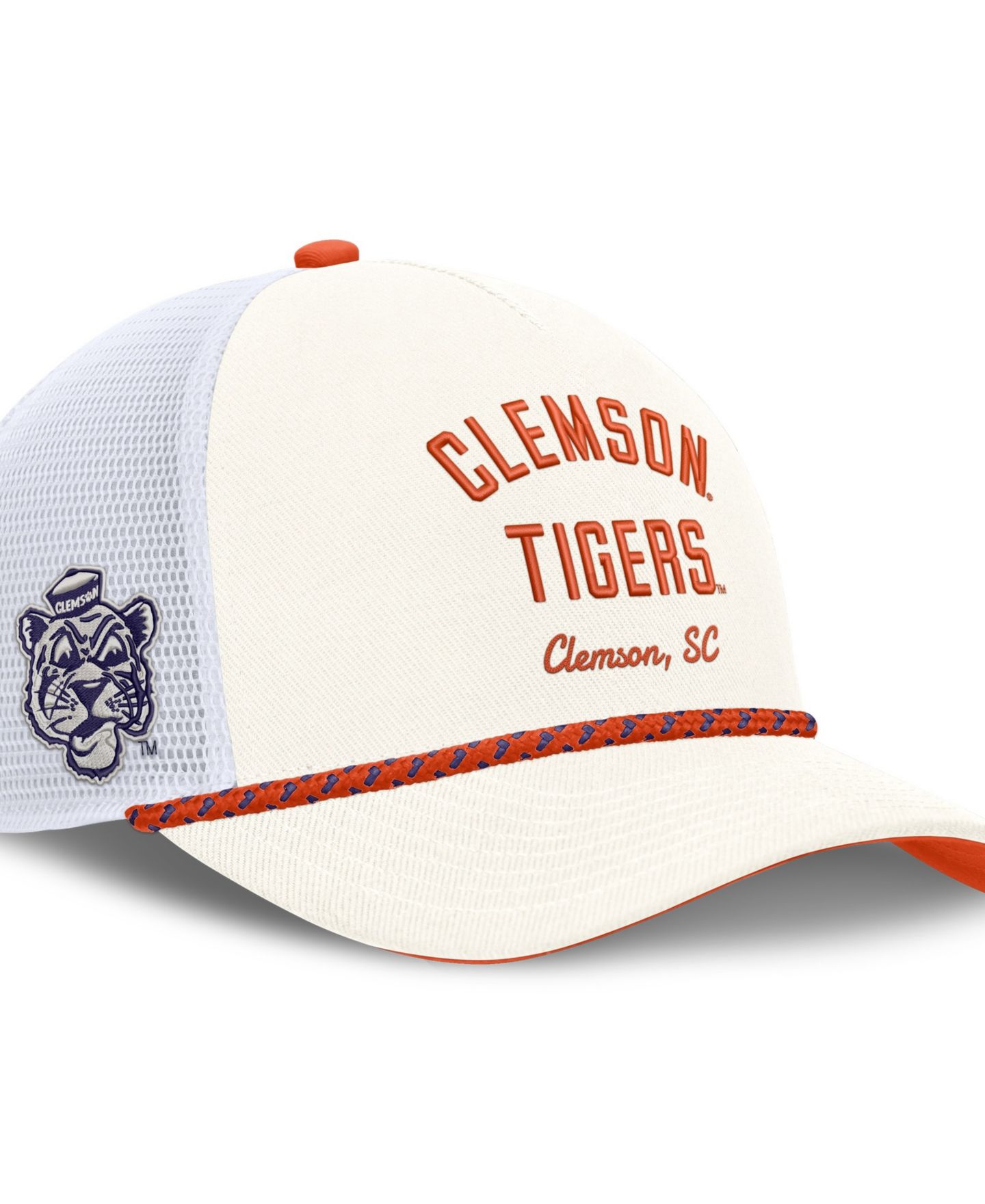Кепка Nike White Clemson Tigers Mascot Rope Trucker Adjustable Hat — фото 4