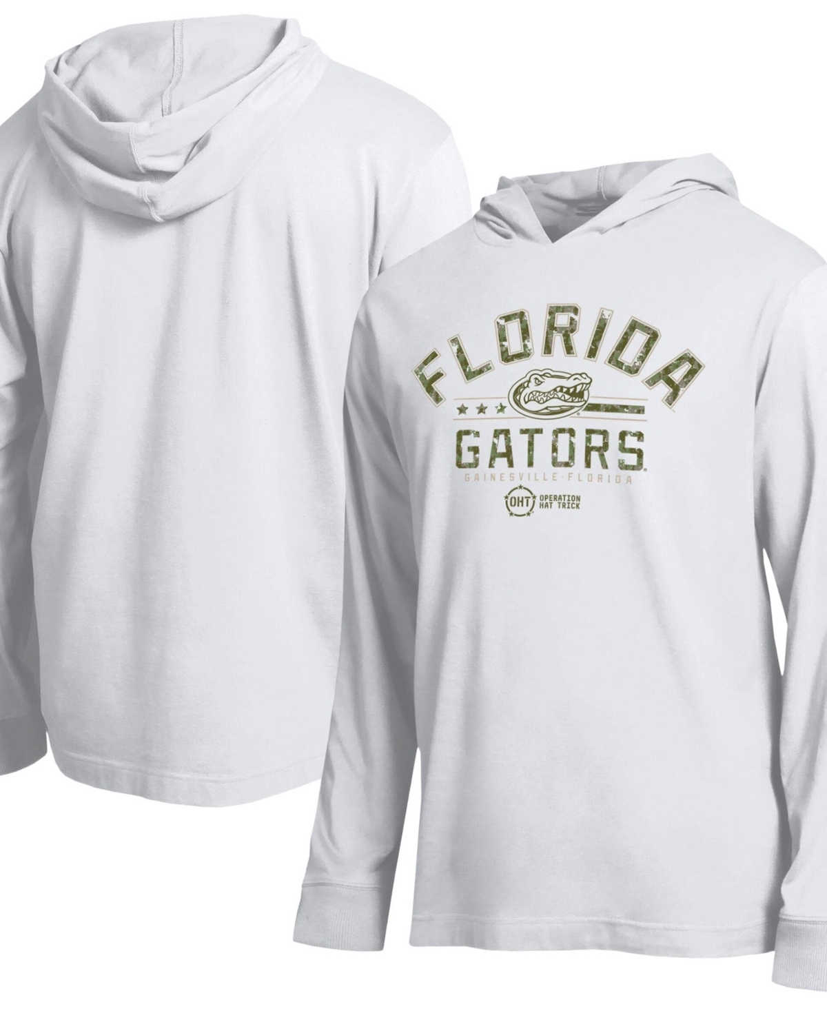 Champion Men's White Florida Gators Operation Hat Trick Sleeve Line Hooded Long-Sleeves T-Shirt
