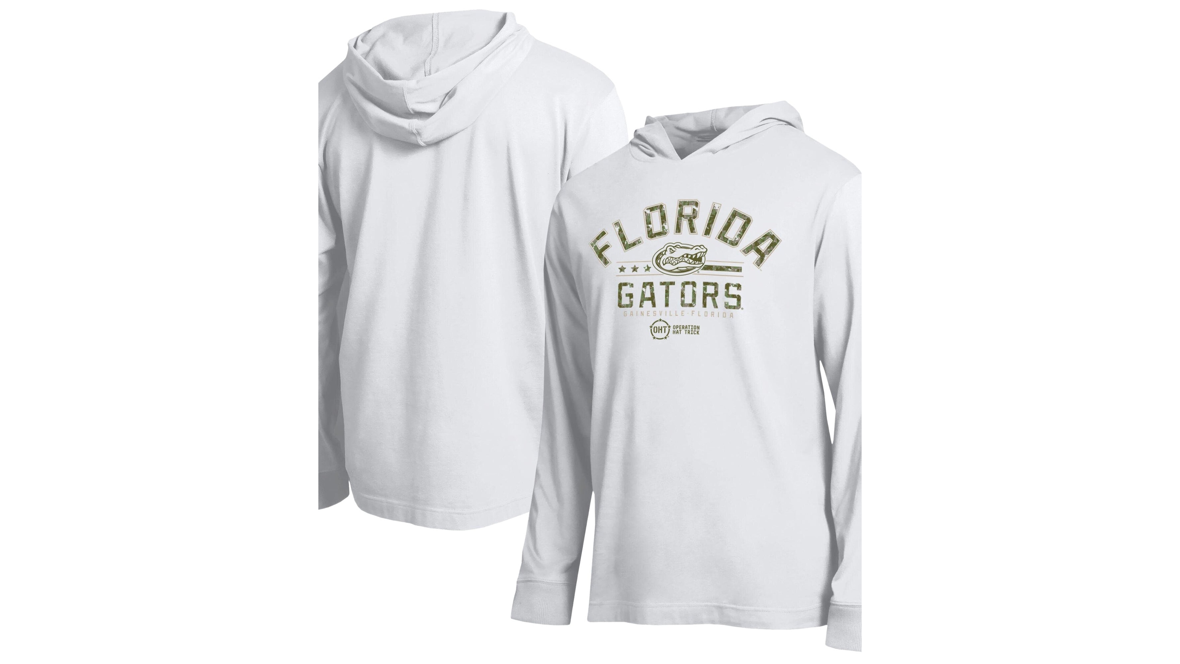 Champion Men's White Florida Gators Operation Hat Trick Sleeve Line Hooded Long-Sleeves T-Shirt
