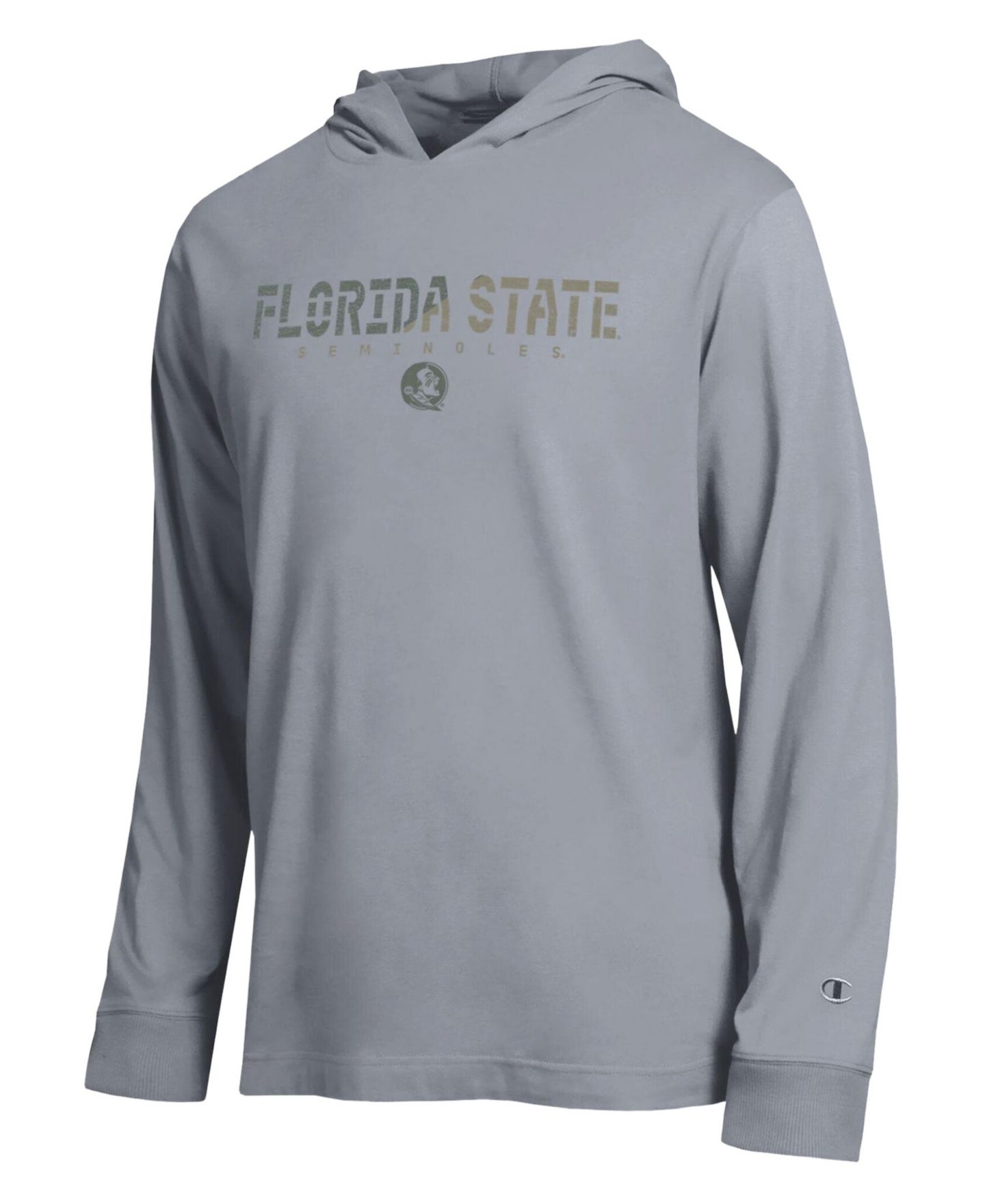 Мужская футболка Champion Heather Gray Florida State Seminoles Operation Hat Trick Flag Hooded Long-Sleeves — фото 3