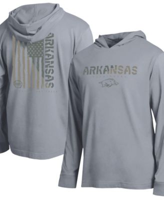Men's Heather Gray Arkansas Razorbacks Operation Hat Trick Flag Hooded Long-Sleeves T-Shirt