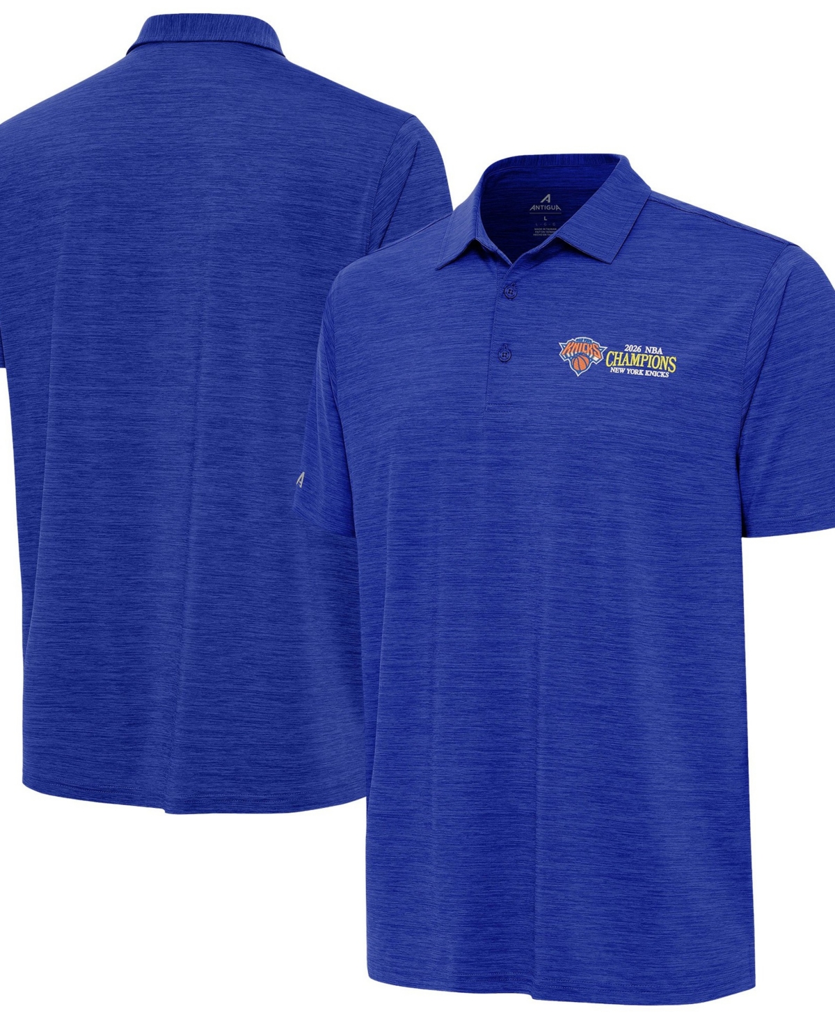 Antigua Men's Heather Blue New York Knicks 2026 Nba Finals Champions Secondary Layout Polo Shirt - Heather Blue