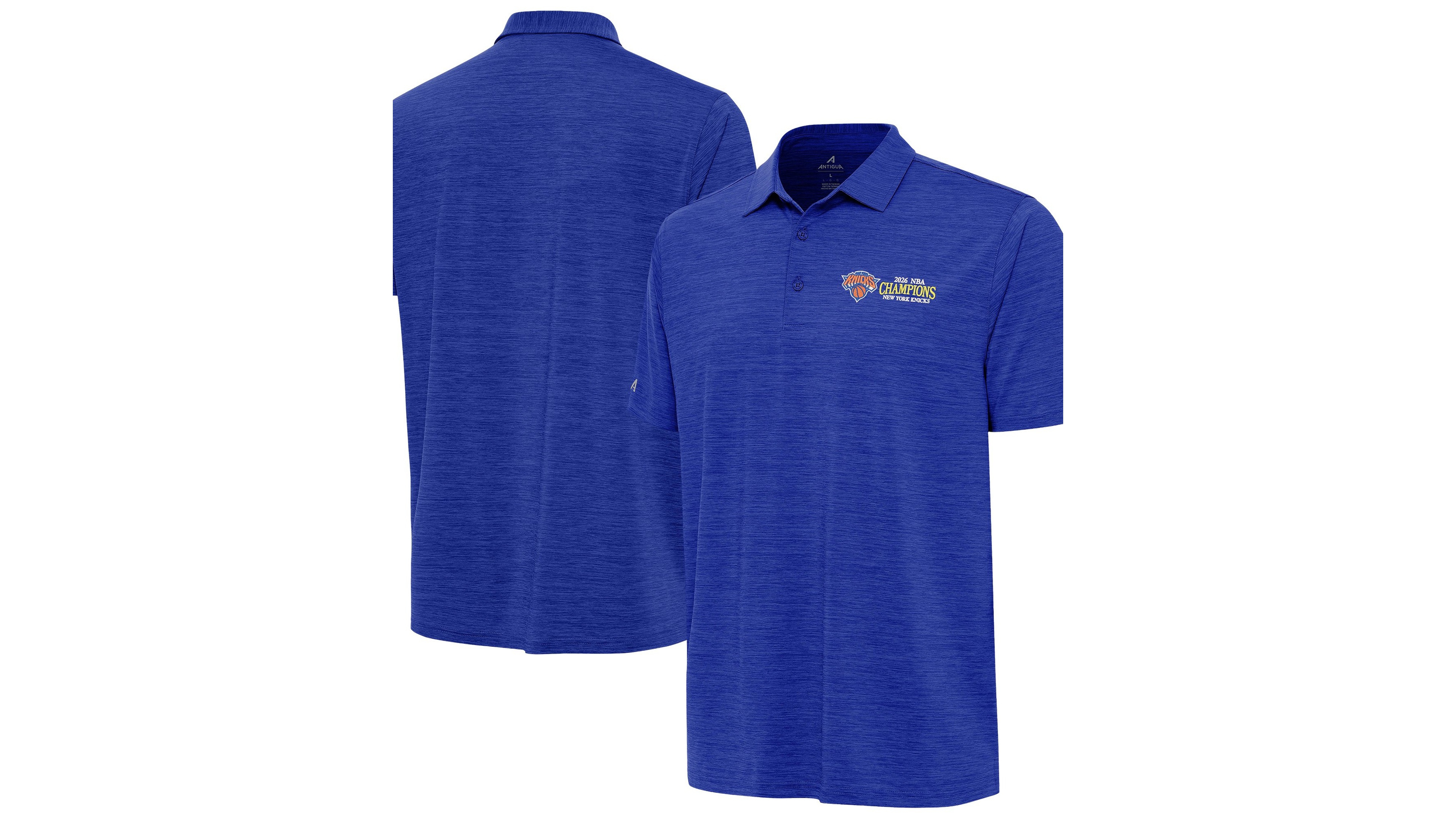 Antigua Men's Heather Blue New York Knicks 2026 Nba Finals Champions Secondary Layout Polo Shirt