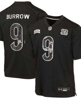 Big Boys' and Girls' Joe Burrow Black Cincinnati Bengals 2026 Salute to Service Game Jersey