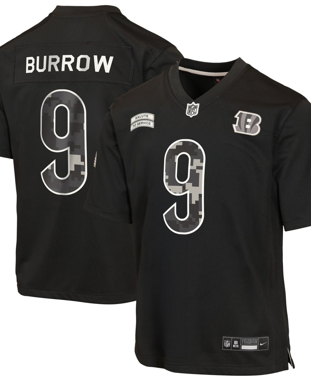 Nike Big Boys' and Girls' Joe Burrow Black Cincinnati Bengals 2026 Salute to Service Game Jersey